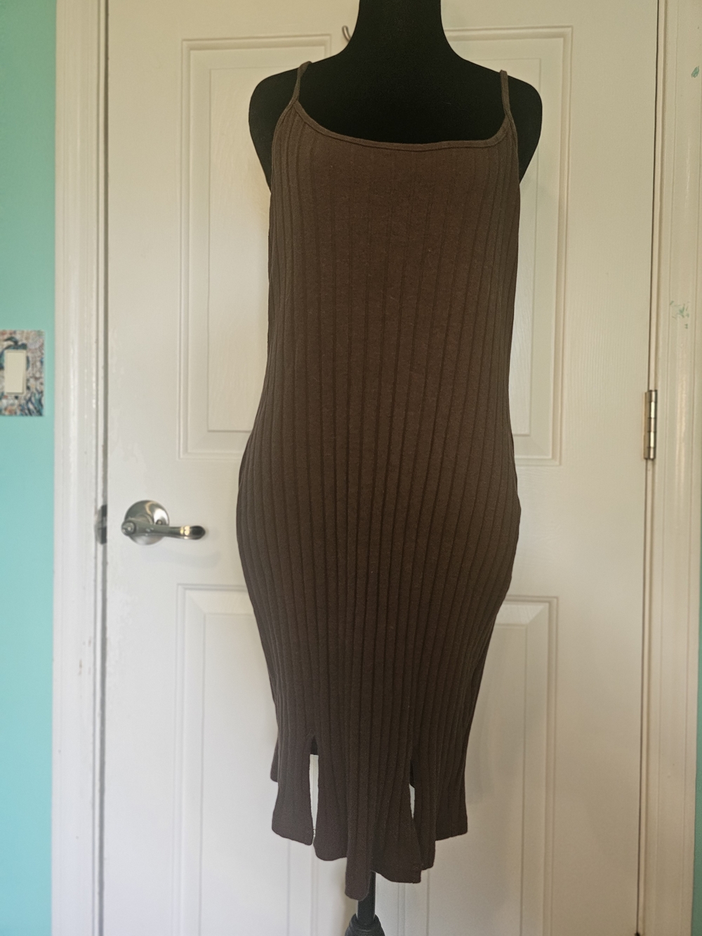 SHEIN Curve Ribbed Knit Bodycon Slip Dress in Chocolate Brown Women's Sz 1XL